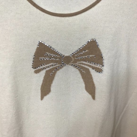 Weill Paris VINTAGE Cream/Tan Sequin Bow Sweater - Picture 5 of 11